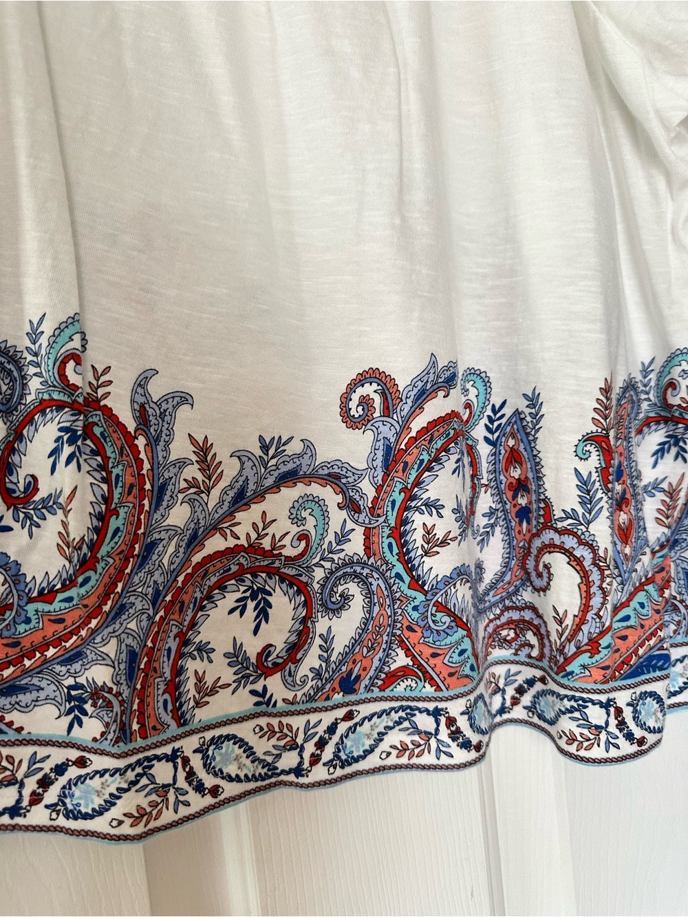 J. Jill White Square-Neck Tunic with Blue and Rust Paisley Border - Picture 3 of 6